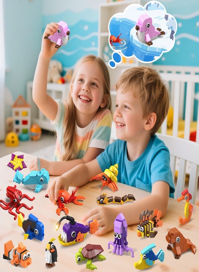 Hogokids 30 Pack Animals Valentines Party Favors For Kids, 824PCS Marine Animal Building Block Sets for Valentines Day Goodie Bags Filler Classroom Prizes Stocking Stuffers Birthday Gifts for Boys Girls 6+ - Image 4